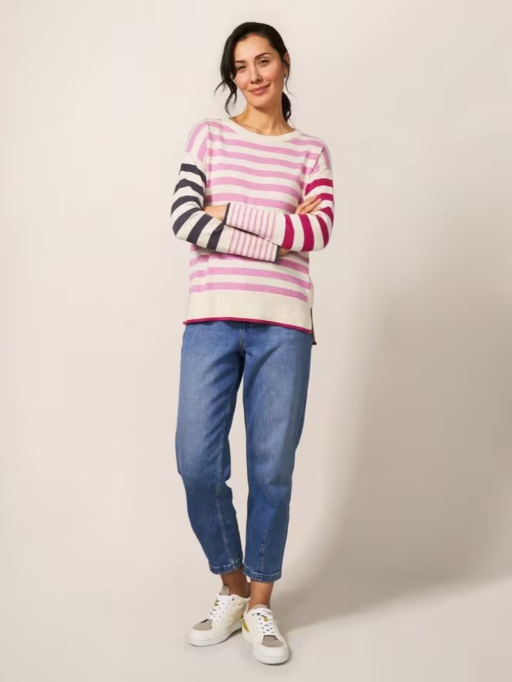 White Stuff Olive Jumper - Pink Striped Crewneck Sweater